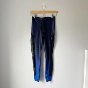 Terez Women's Dark Blue/Blue Mesh Panel Space Full Length Leggings Size XS NWT